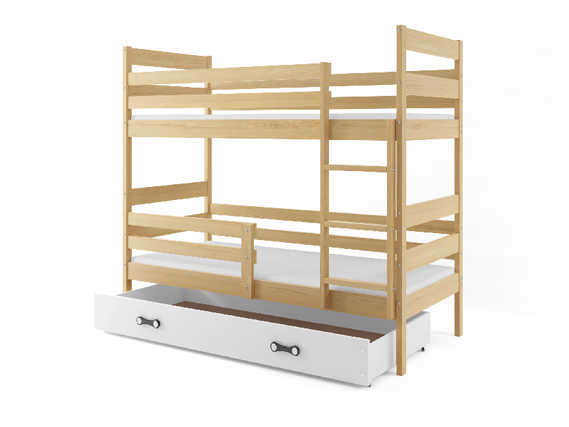 Patrová postel 90 x 200 cm Eril B (borovice + bílá) (s rošty, matracemi a úl. prostorem)