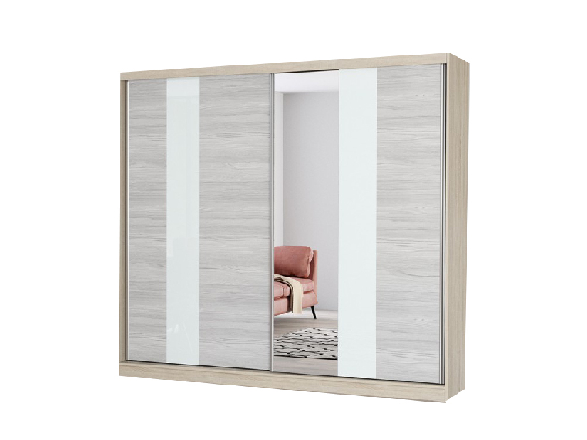 Šatní skříň Mebur 32 230 (dub sonoma + kathult + bílé sklo + zrcadlo)