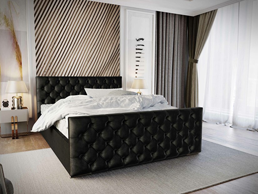 Manželská postel 180 cm Velva (černá) (s roštem a úložným prostorem)