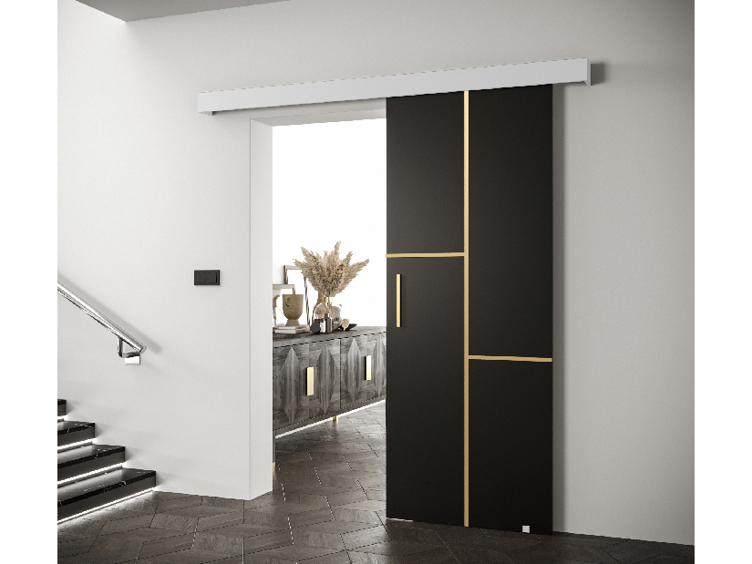 Posuvné dveře 90 cm Sharlene VII (černá matná + bílá matná + zlatá)
