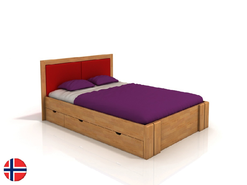 Manželská postel 160 cm Naturlig Manglerud High Drawers (buk)