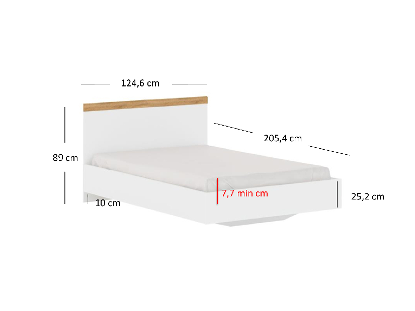 Manželská postel 120 cm Vina (bílá + dub wotan) (bez roštu a matrace)