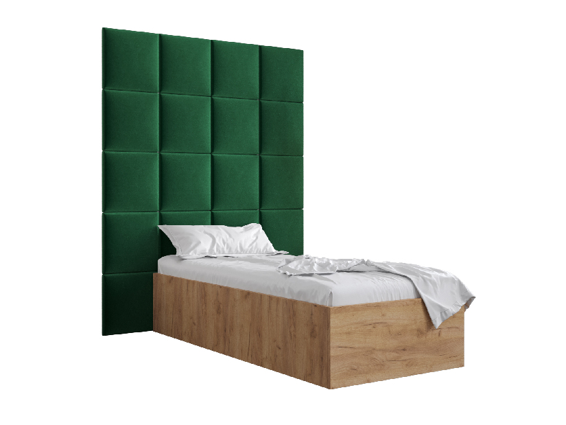 Jednolůžková postel s čalouněným čelem 90 cm Brittany 3 (dub craft zlatý + zelená) (s roštem)
