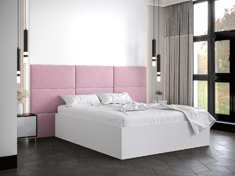 Manželská postel s čalouněným čelem 160 cm Brittany 2 (bílá matná + růžová) (s roštem)