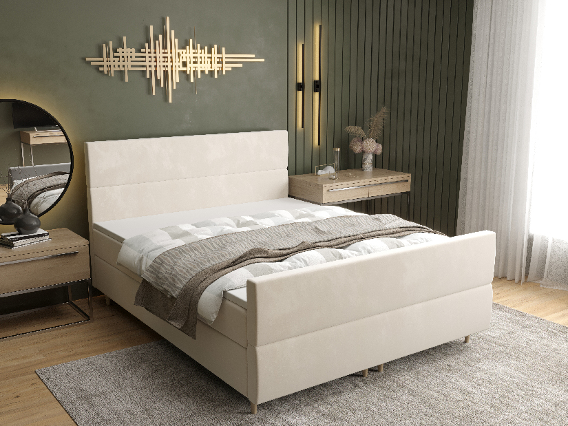 Manželská postel Boxspring 160 cm Flu plus (světlobéžová) (s matrací a úložným prostorem)