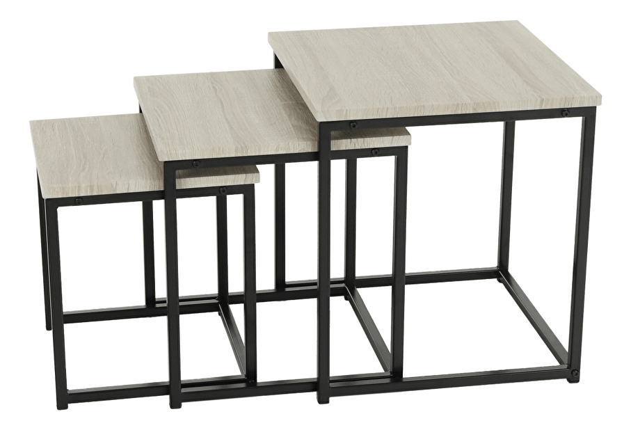 Set 3 ks konferenčních stolků Kastty typ 3 (dub sonoma + černá) *výprodej