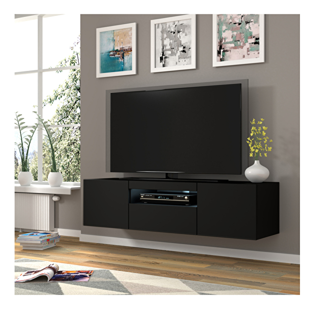 TV stolek/skříňka Aurinko 150 (matná černá) (s osvětlením)