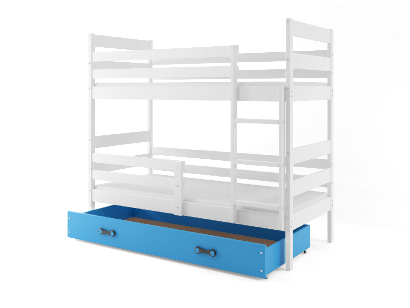 Patrová postel 80 x 160 cm Eril B (bílá + modrá) (s rošty, matracemi a úl. prostorem)