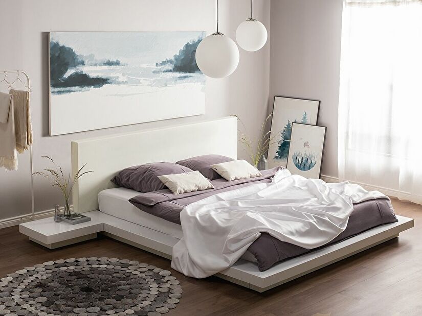 Manželská postel 160 cm ZEPHYRE (s roštem) (bílá)