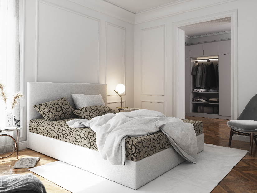 Manželská postel Boxspring 140 cm Lilac Comfort (vzor + bílá) (s matrací a úložným prostorem)