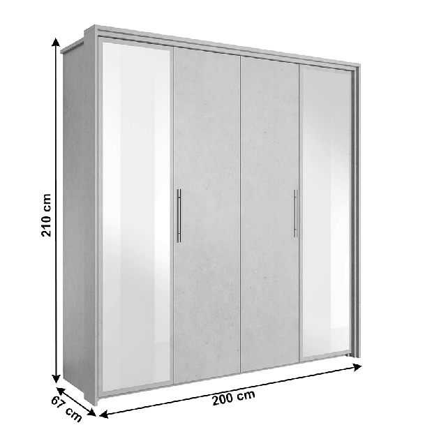Šatní skříň Atalen 4D (šedý beton)
