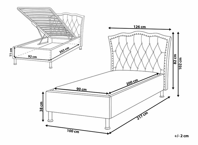 Jednolůžková postel 200 x 90 cm Metty (béžová) (s roštem) (s úl. prostorem)