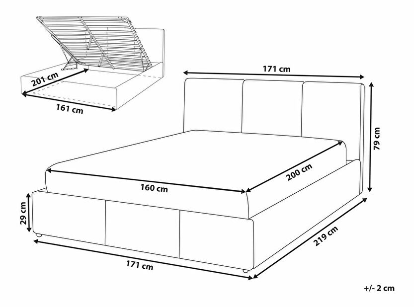 Manželská postel 160 cm Belize (světle šedá) (s roštem) (s úl. prostorem)
