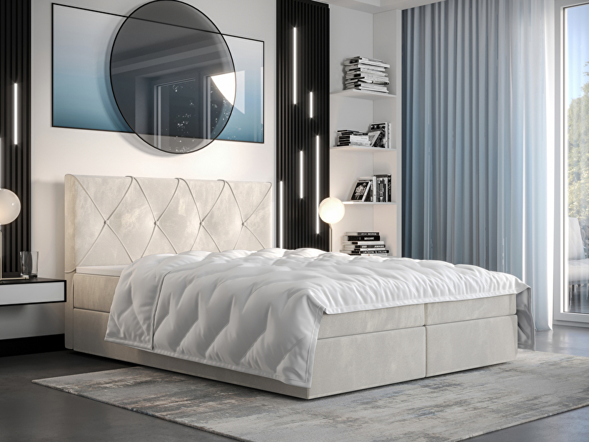 Manželská postel Boxspring 160 cm Athena Comfort (béžová) (s matrací a úložným prostorem)
