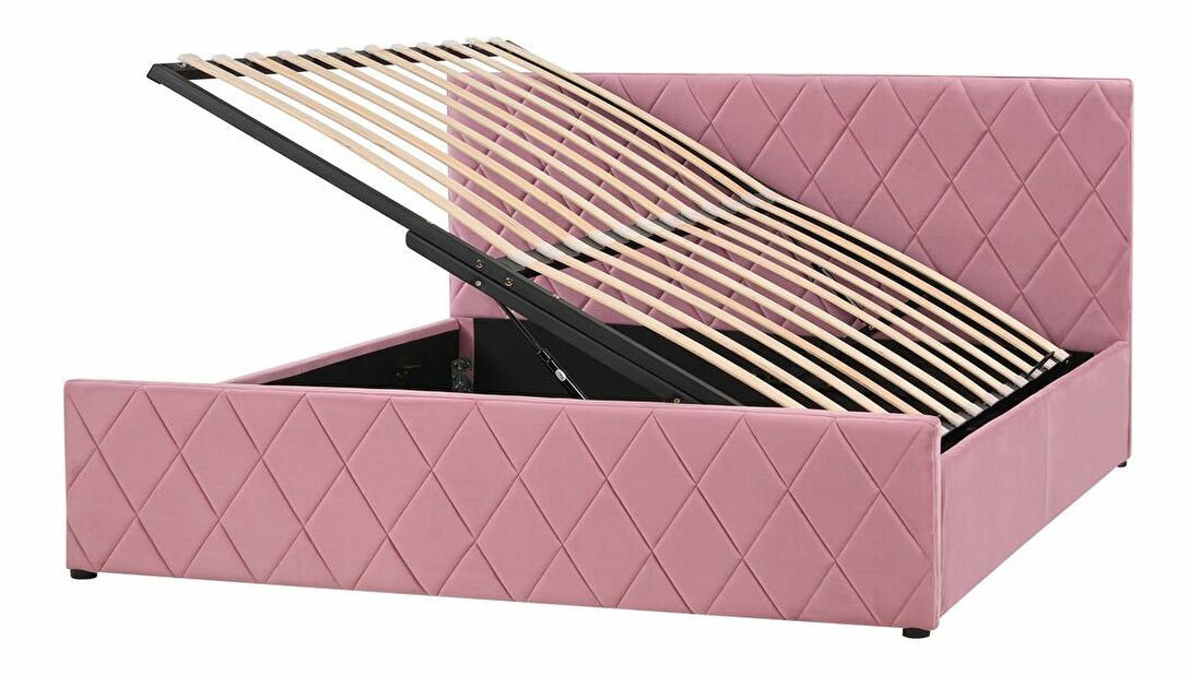 Manželská postel 160 cm Rhett (růžová) (s roštem a úložným prostorem)