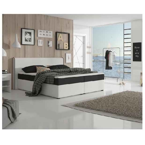 Manželská postel Boxspring 160 cm Namakyra Megakomfort (bílá + černá) (s matrací a roštem)
