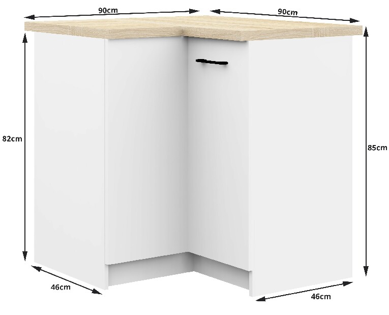Rohová dolní kuchyňská skříňka Ozara S90 90 (bílá)