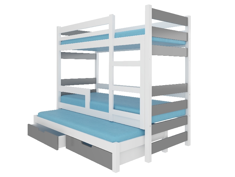 Patrová dětská postel 180x75 cm Karin (s roštem a matrací) (bílá + šedá)