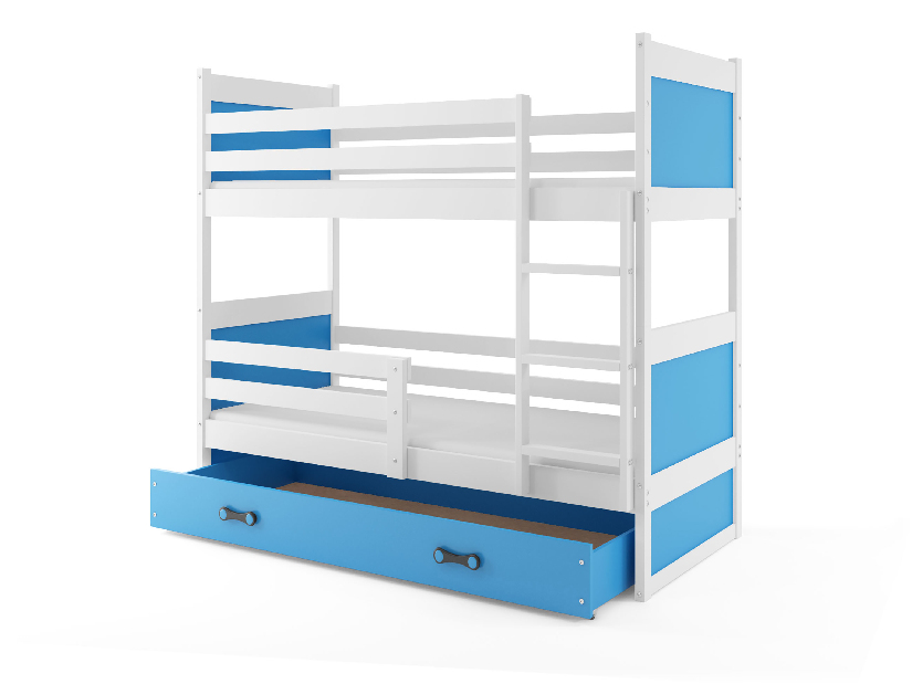 Patrová postel 90 x 200 cm Ronnie B (bílá + modrá) (s rošty, matracemi a úl. prostorem)