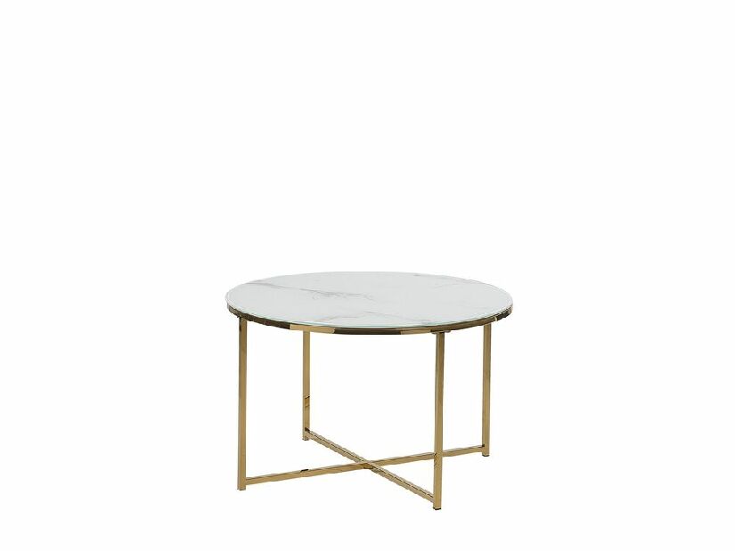 Konferenční stolek Qasim (bílá a zlatá) (mramorový efekt)