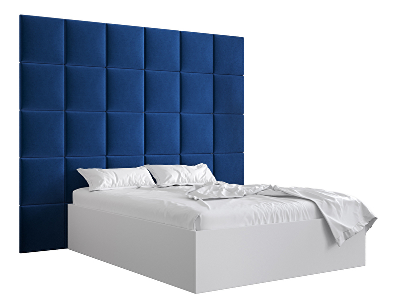 Manželská postel s čalouněným čelem 160 cm Brittany 3 (bílá matná + modrá) (s roštem)