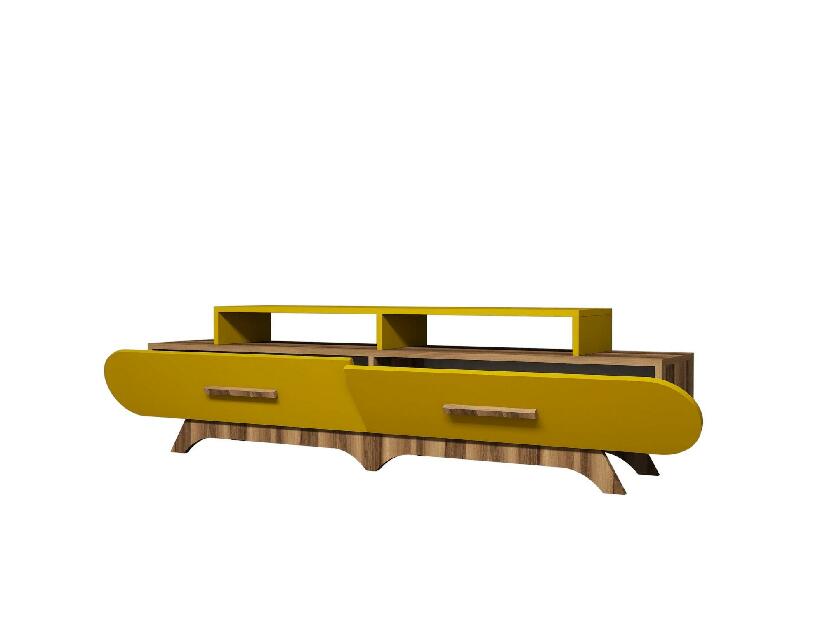 TV stolek/skříňka Florian (ořech + žlutá)