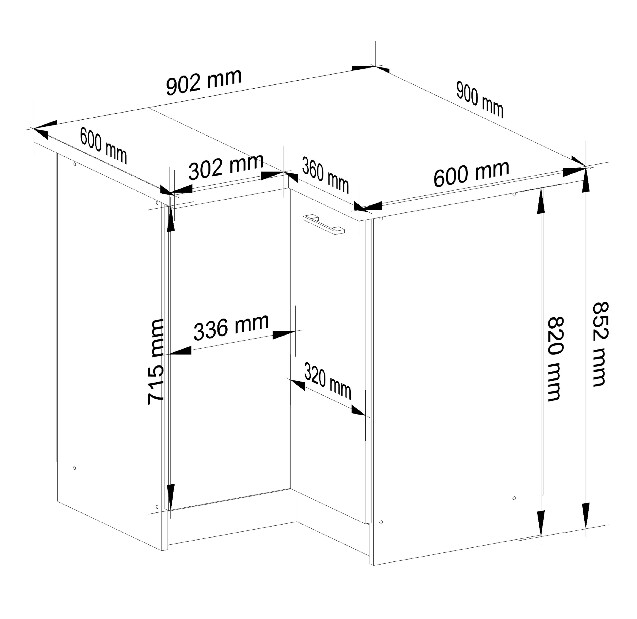 Rohová dolní kuchyňská skříňka Ozara S90 90 (bílá + beton)