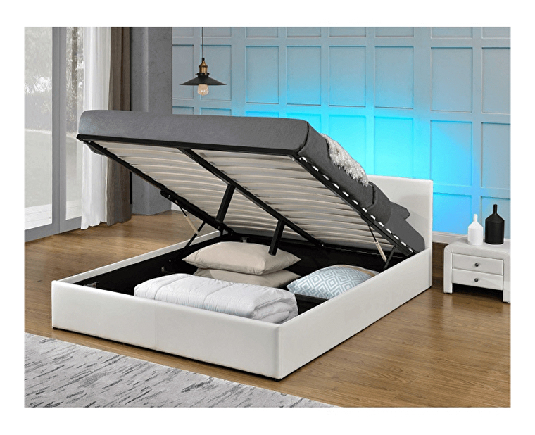 Manželská postel 160 cm Jora (s roštem, úl. prostorem a LED) *výprodej