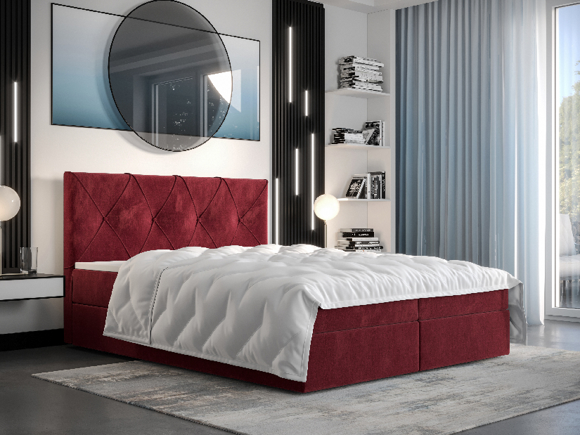 Manželská postel Boxspring 180 cm Athena (bordó) (s matrací a úložným prostorem)