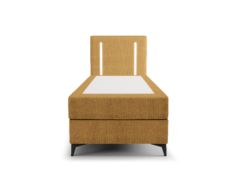 Jednolůžková postel 80 cm Ortega Comfort (hořčicová) (s roštem a matrací, s úl. prostorem) (s LED osvětlením)