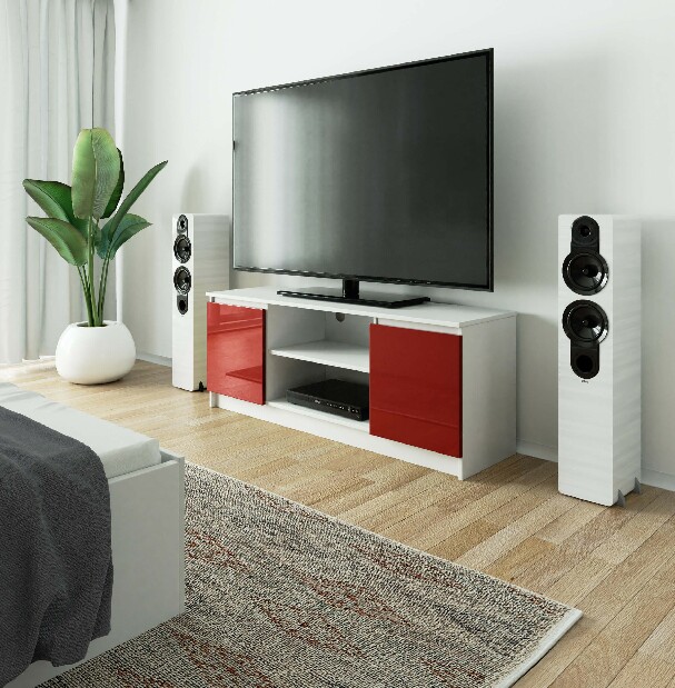TV stolek Dariel (bílá + červený lesk)