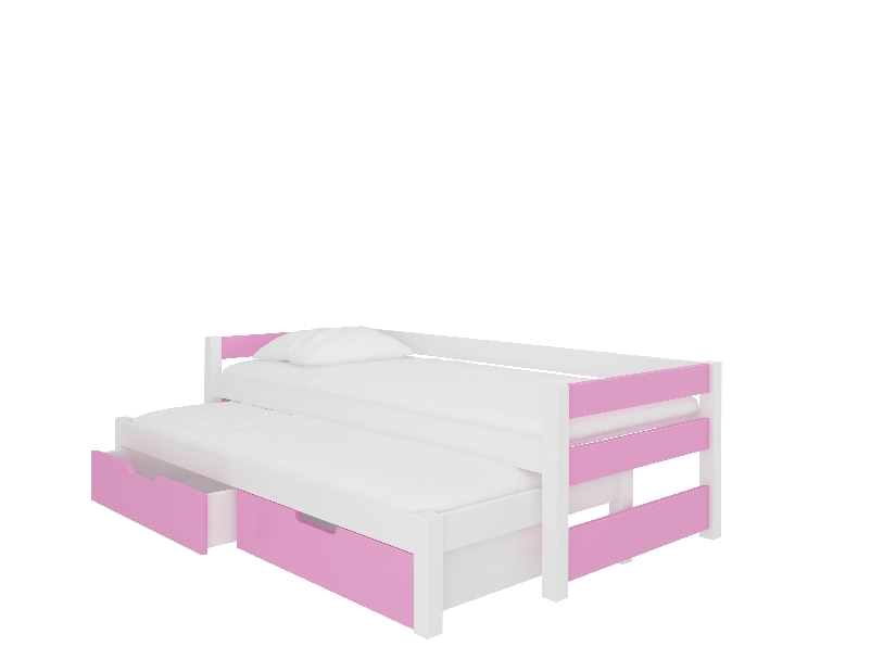 Rozkládací dětská postel 200x90 cm Fifo (s roštem a matrací) (bílá + růžová)