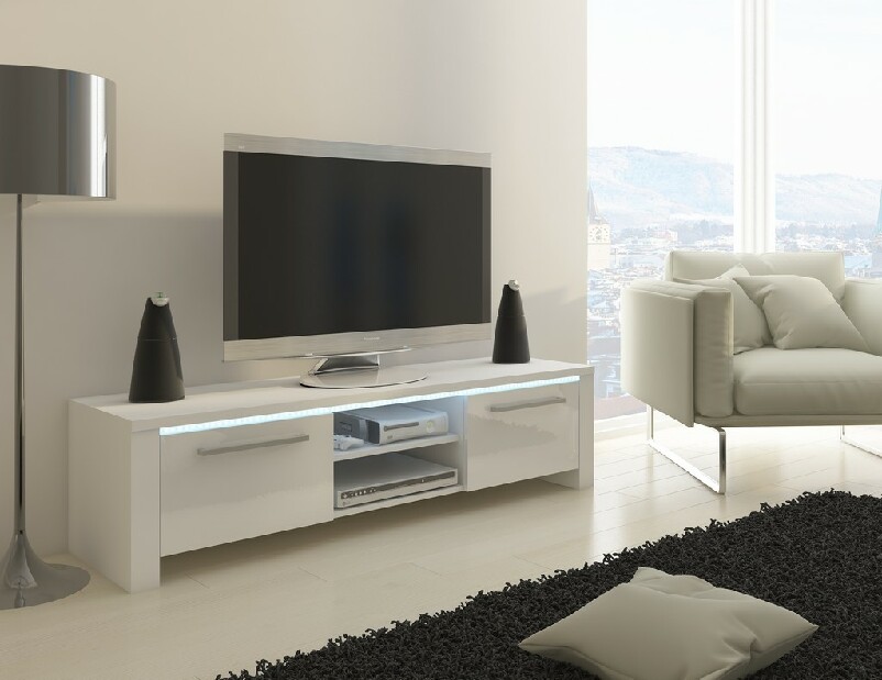 TV stolek/skříňka Helix (bílá + lesk bílý) *bazar