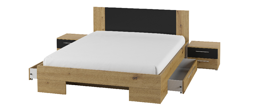 Manželská postel 180 cm Verwood Typ 82 (s nočními stolky) (dub artisan + dub černý)