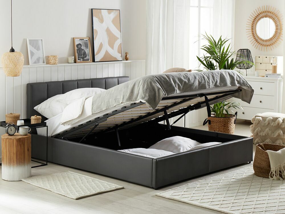 Manželská postel 140 cm DARGAN (šedá) (umělá kůže) (s roštem a úl. prostorem)
