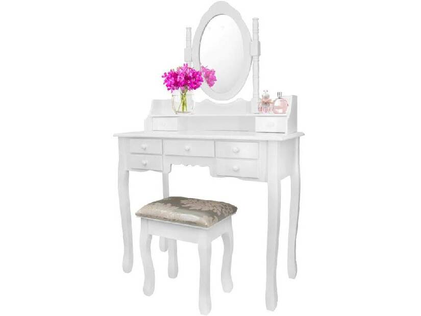 Toaletní stolek s taburetkou Pompadour (bílá)