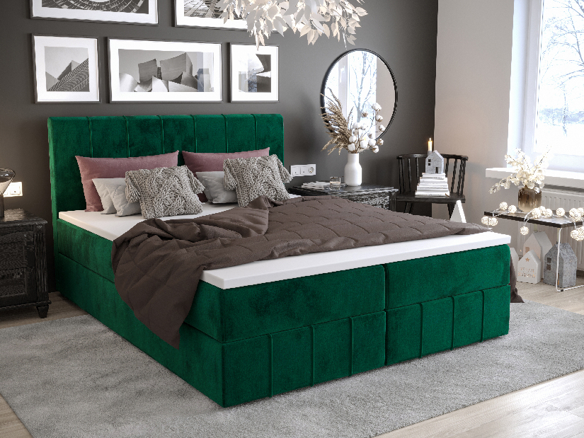 Manželská postel Boxspring 160 cm Barack Comfort (olivová) (s matrací a úložným prostorem)