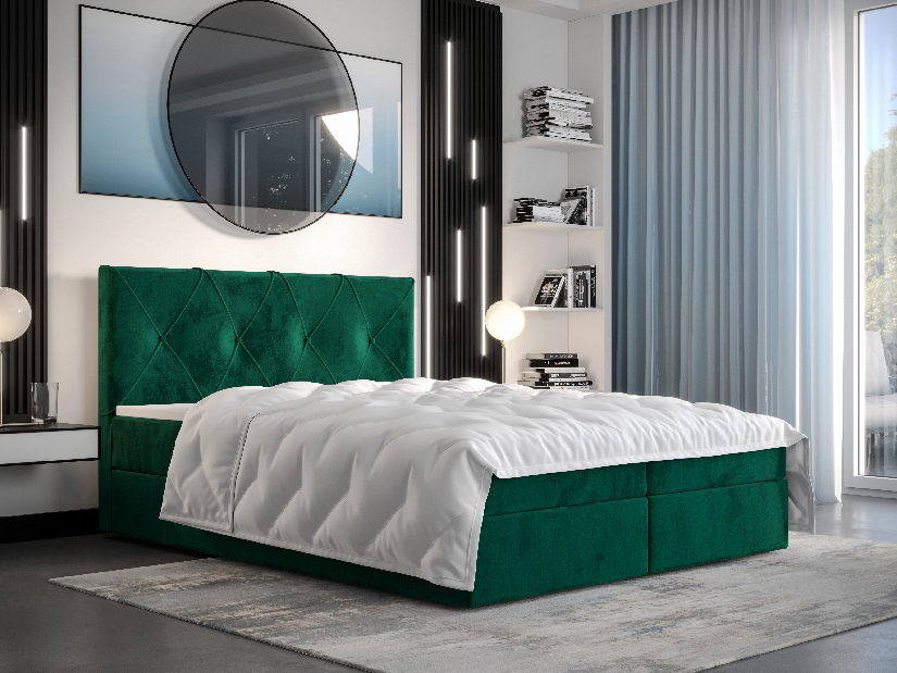 Manželská postel Boxspring 160 cm Athena (olivová) (s matrací a úložným prostorem)