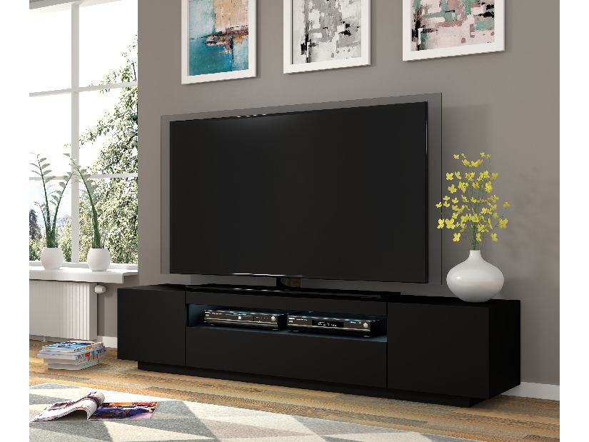 TV stolek/skříňka Aurinko 200 (matná černá) (s osvětlením)