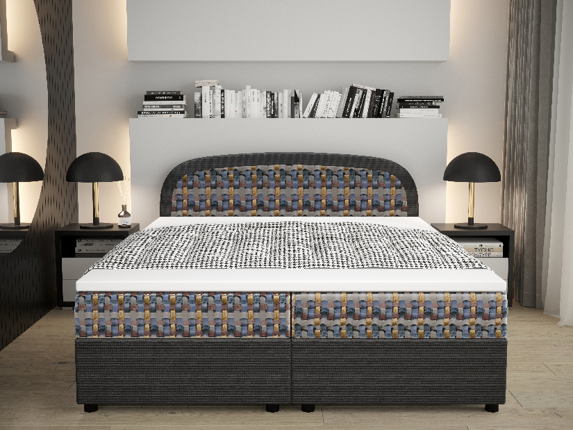 Manželská postel Boxspring 180 cm Brick Comfort (tmavě šedá + vzor pletený) (s matrací a úložným prostorem)