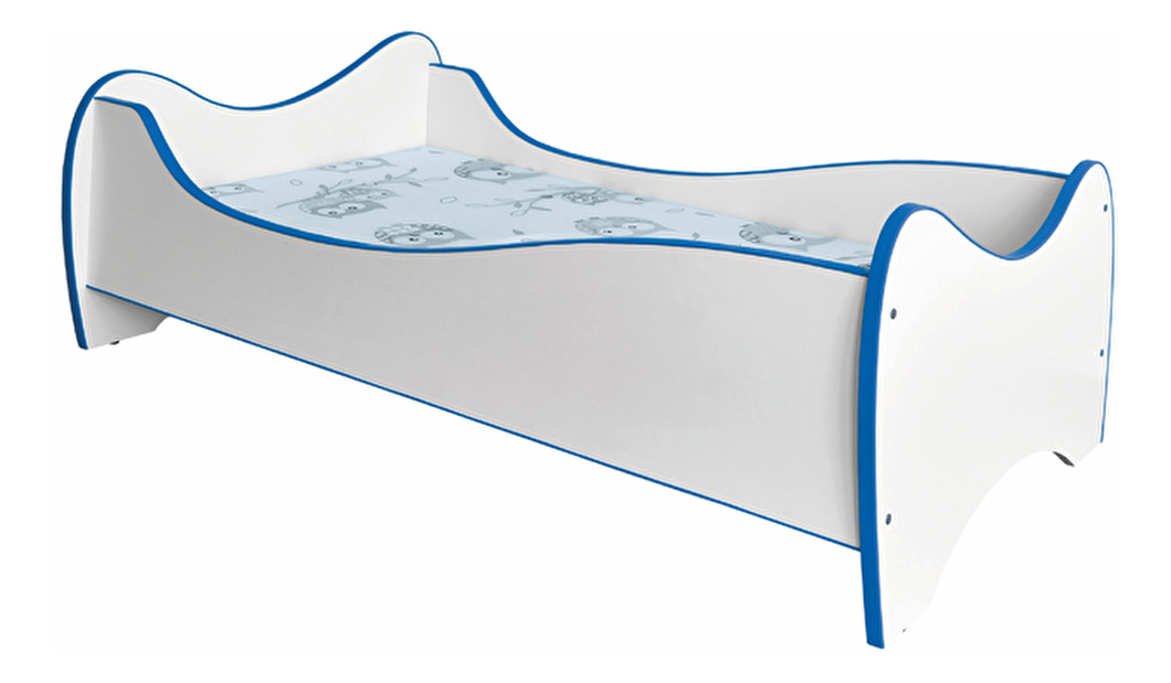 Jednolůžková postel 80 cm Duo (bílá + modrá) (s roštem a matrací) *výprodej