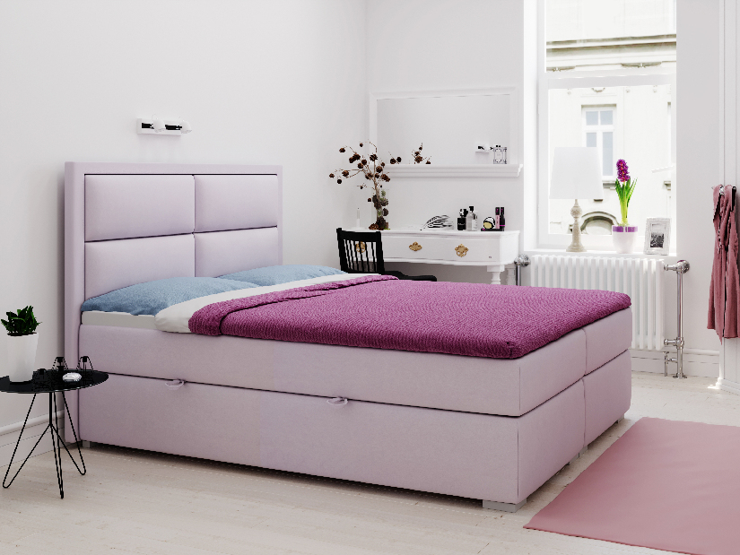 Kontinentální postel 140 cm Menorra (růžová) (s úložným prostorem)
