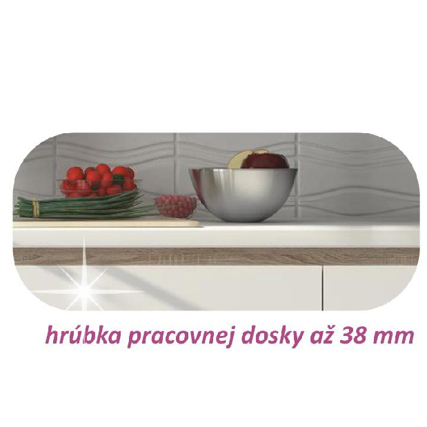 Kuchyně Lilouse 260 cm (dub sonoma + lesk extra vysoký bílý) *výprodej