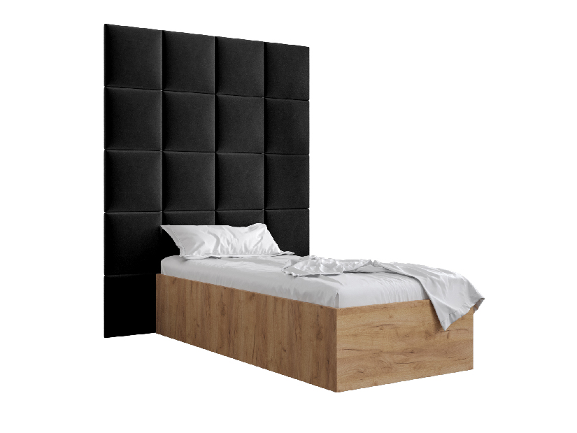 Jednolůžková postel s čalouněným čelem 90 cm Brittany 3 (dub craft zlatý + černá) (s roštem)