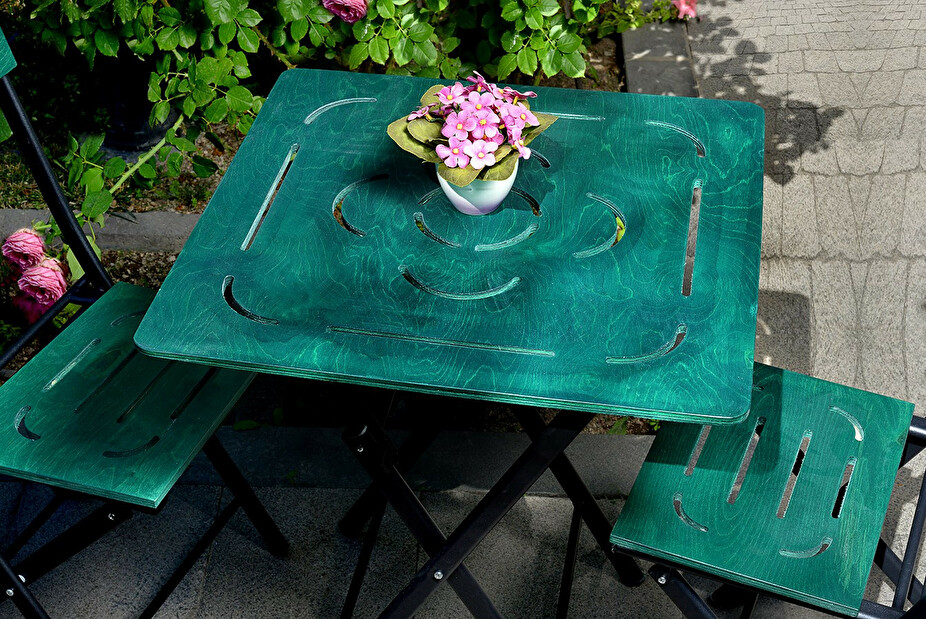 Sada zahradního stolu a židlí (3 kusy) Bonita (zelená + černá)