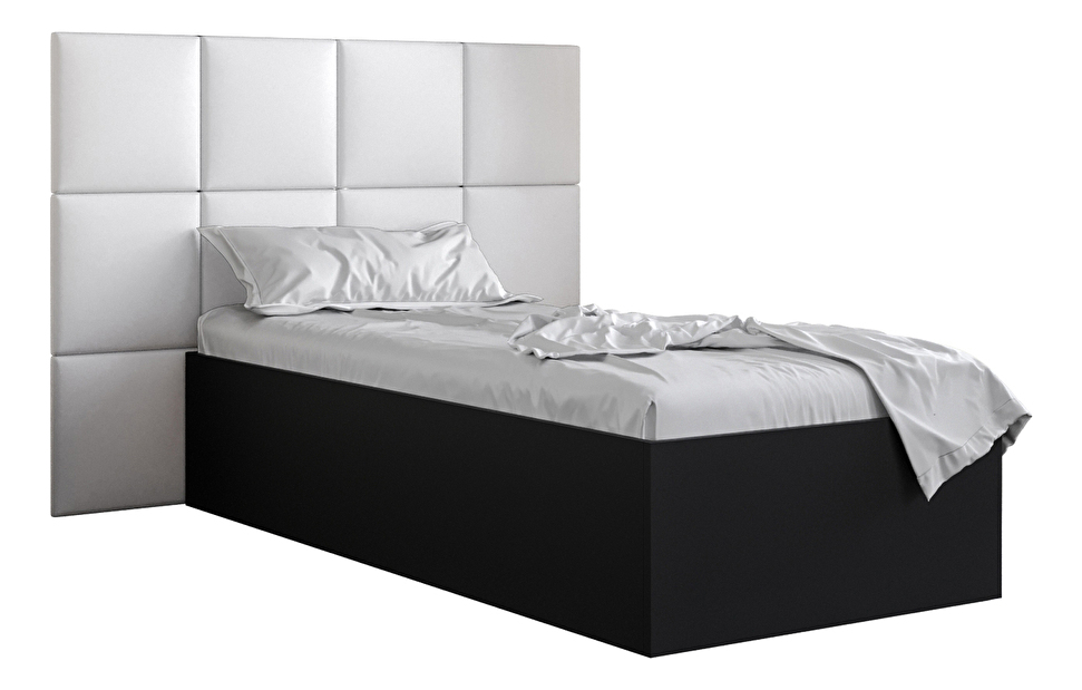 Jednolůžková postel s čalouněným čelem 90 cm Brittany 4 (černá matná + bílá) (s roštem)