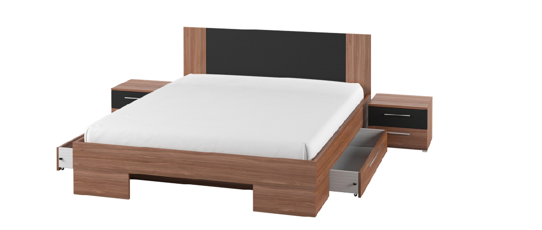 Manželská postel 160 cm Verwood Typ 81 (s nočními stolky) (ořech červený + černá)