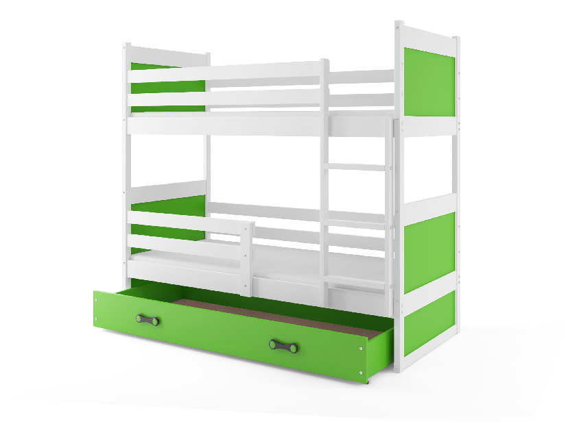 Patrová postel 80 x 160 cm Ronnie B (bílá + zelená) (s rošty, matracemi a úl. prostorem)