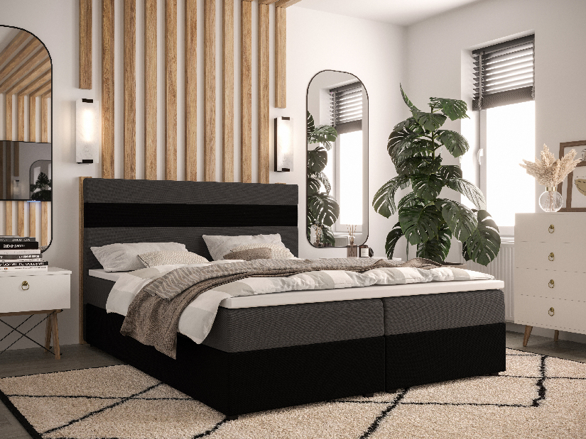 Manželská postel Boxspring 160 cm Locos (šedá + černá) (s matrací a úložným prostorem)