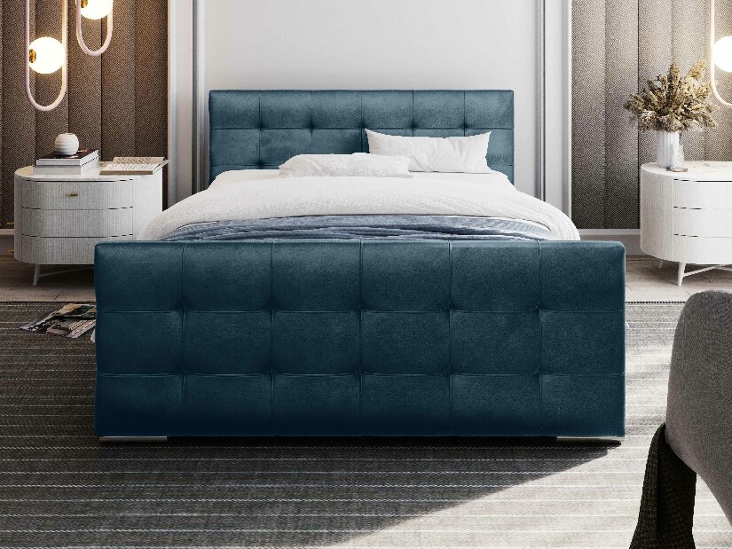 Manželská postel 140 cm Billie (modrá) (s roštem a úložným prostorem)